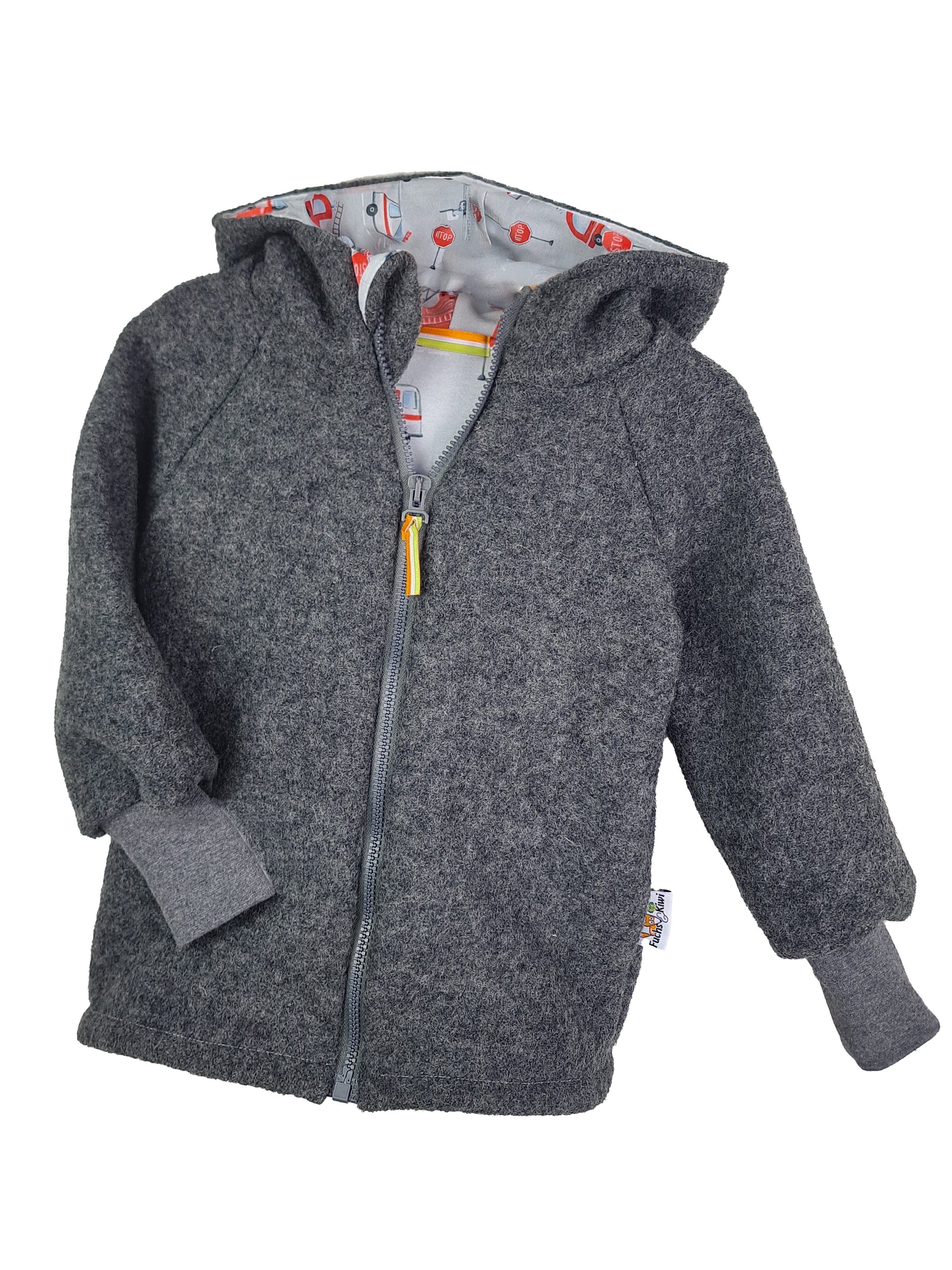 Walkjacke grau mit Helferfahrzeuge