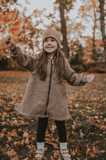 Brown mottled boiled wool coat with autumn love