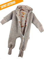 Walkoverall aus Merino Wollfleece sand meliert mit Fuchsi creme