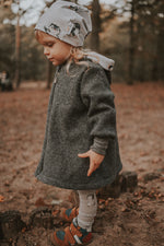 Melange grey boiled wool coat with penguin baby