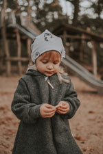 Melange grey boiled wool coat with penguin baby