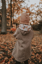 Brown mottled boiled wool coat with autumn love
