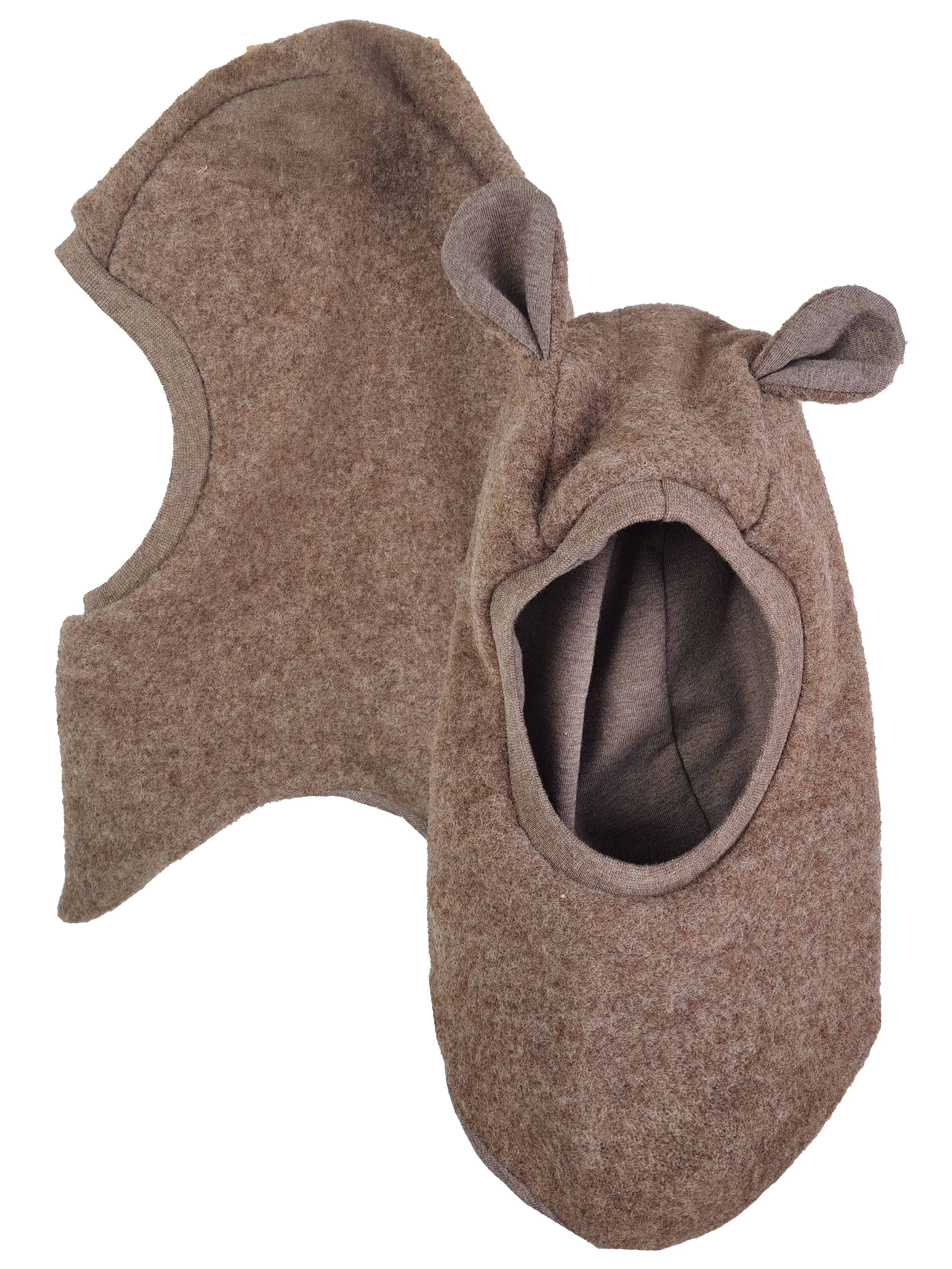 Balaclava made of mottled brown merino wool fleece