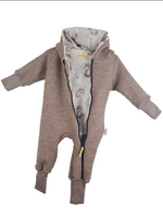 Boiled wool coat made of Merino wool fleece, sand mottled with fuchsia cream