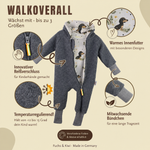Walkoverall aus Merino Wollfleece grau mit Pinguinbaby