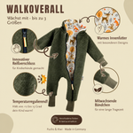 Walkoverall moosgrün meliert mit Waldtiere creme