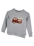 Langarmshirt Feuerwehrauto-Patch grau
