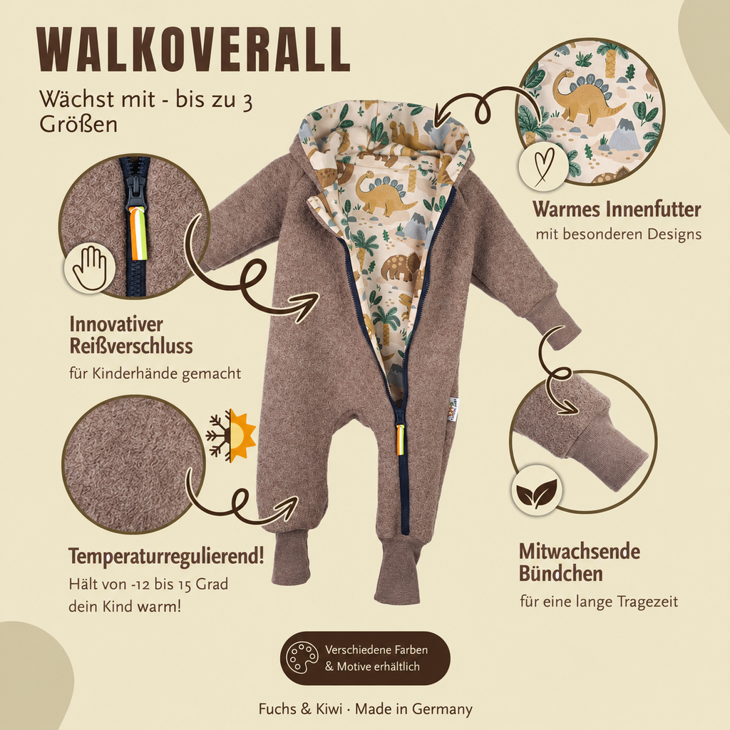 Walkoverall Walk braun meliert mit Dinoparadies