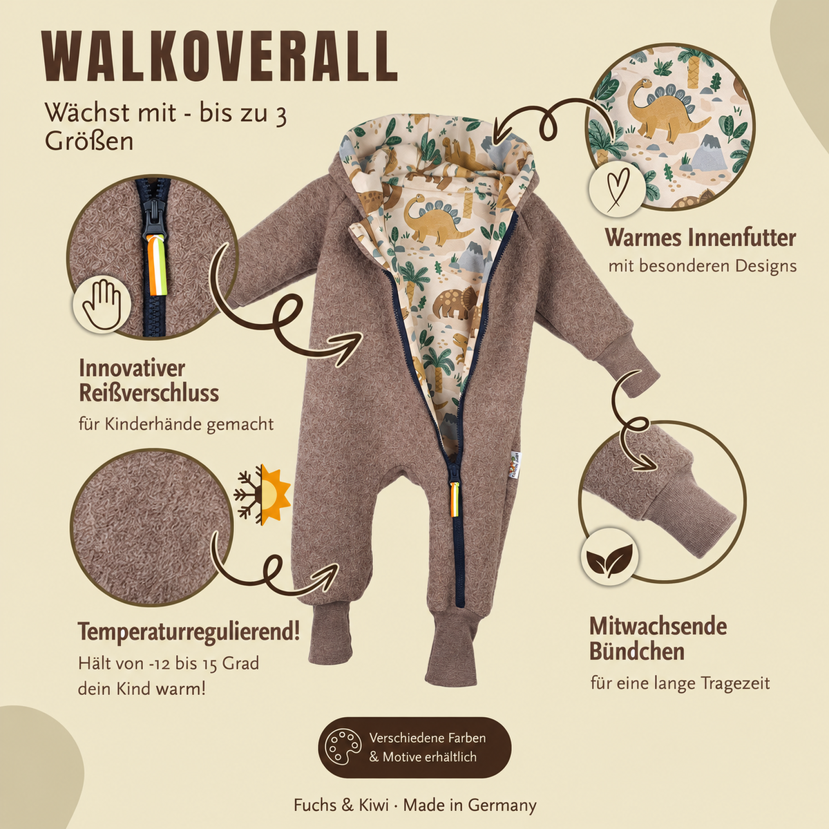 Walkoverall Walk braun meliert mit Dinoparadies