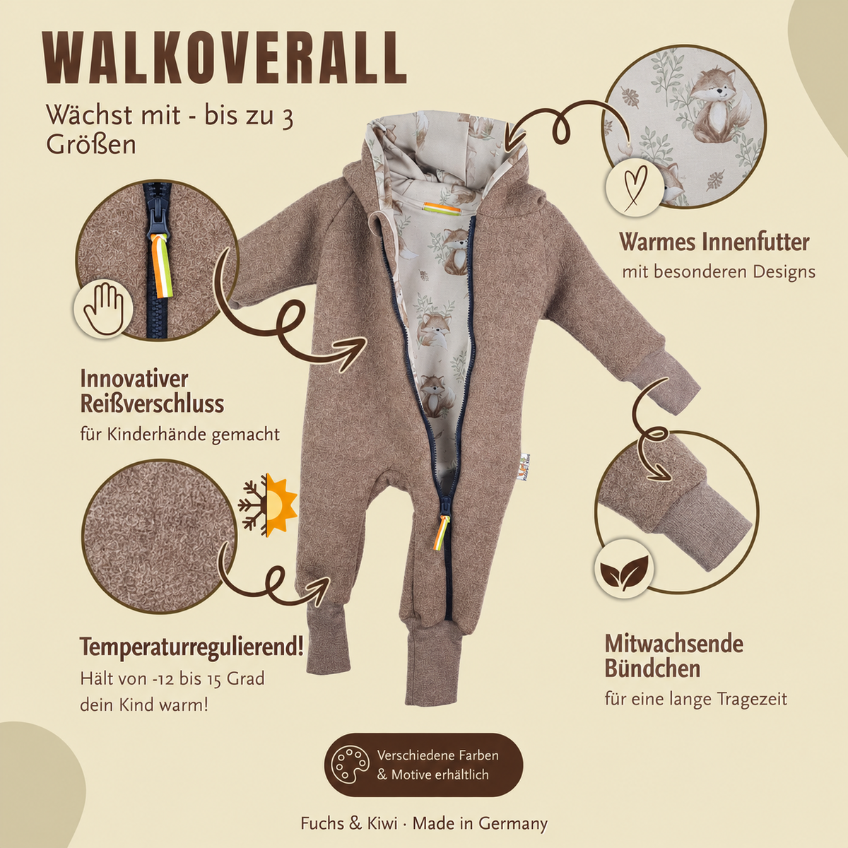 Boiled wool coat made of Merino wool fleece, sand mottled with fuchsia cream
