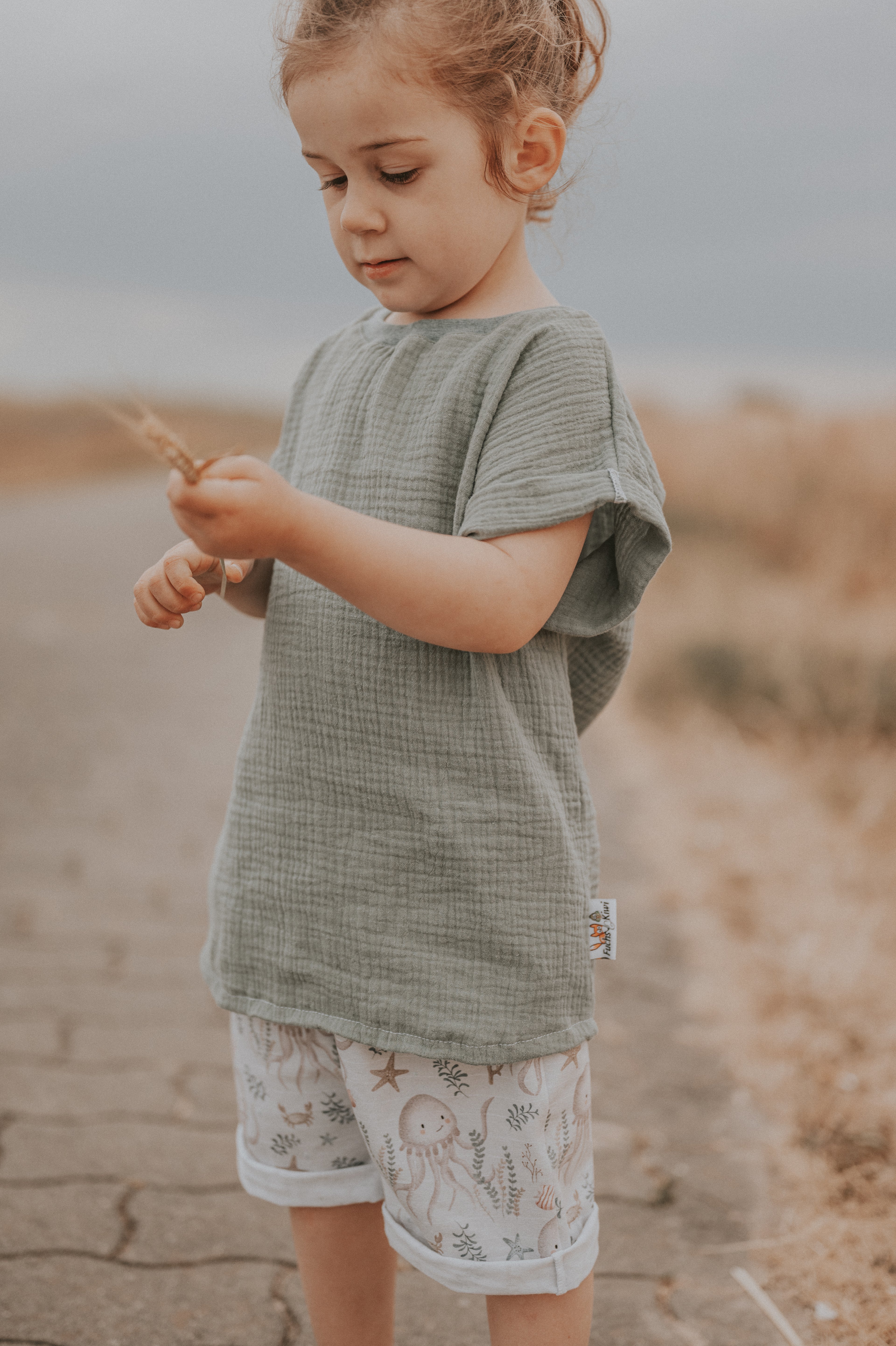 T-Shirt mit Umschlagarmen Musselin altmint