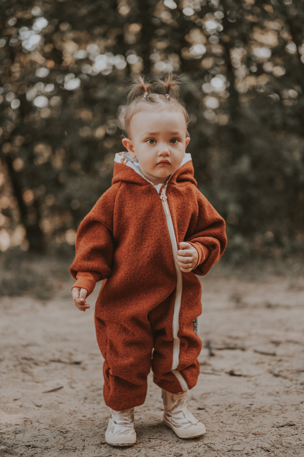 Crawler overall rust with fuchsia cream