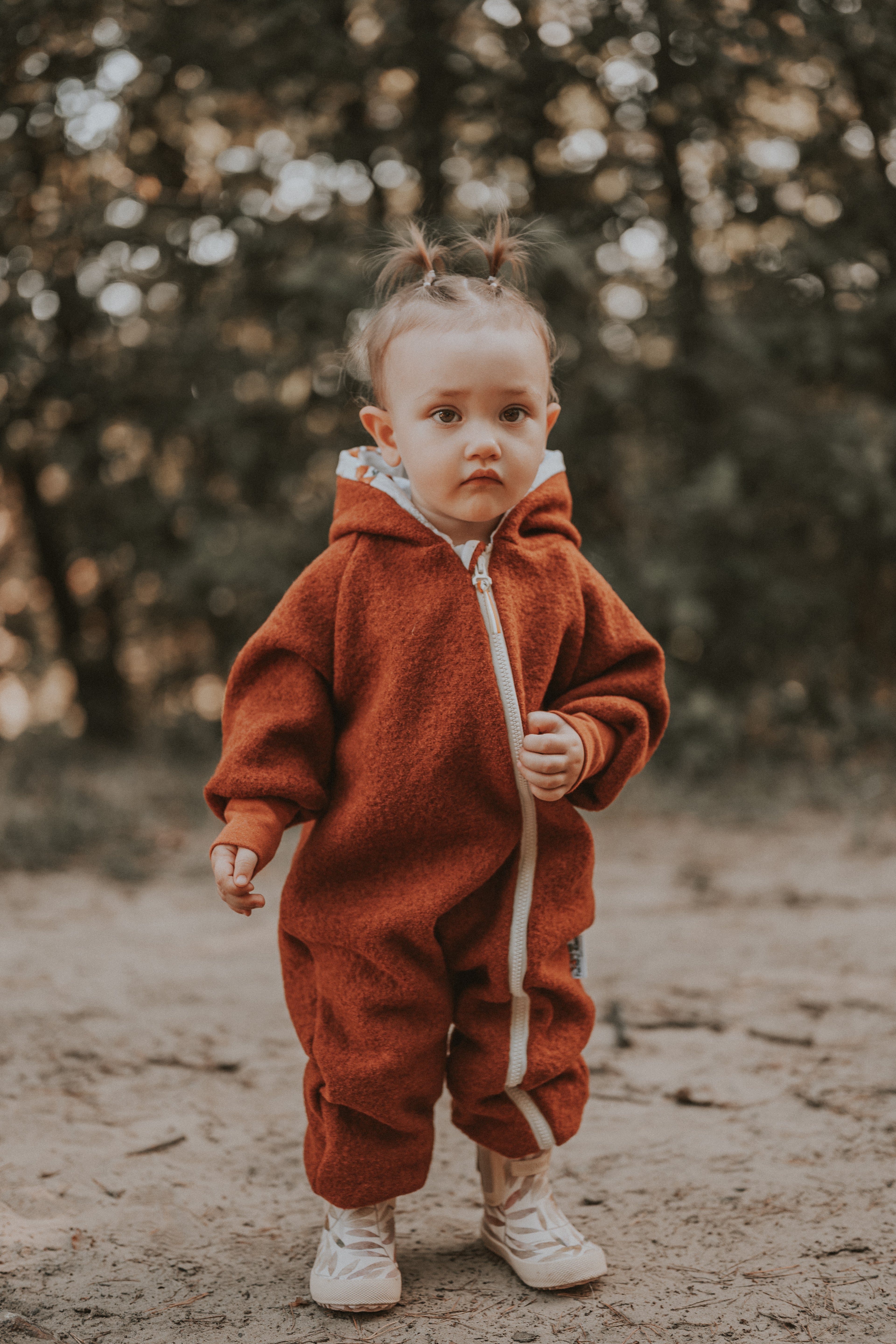 Crawler overall rust with fuchsia cream