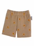Kurze Shorts Musselin Sonnenblumen beige