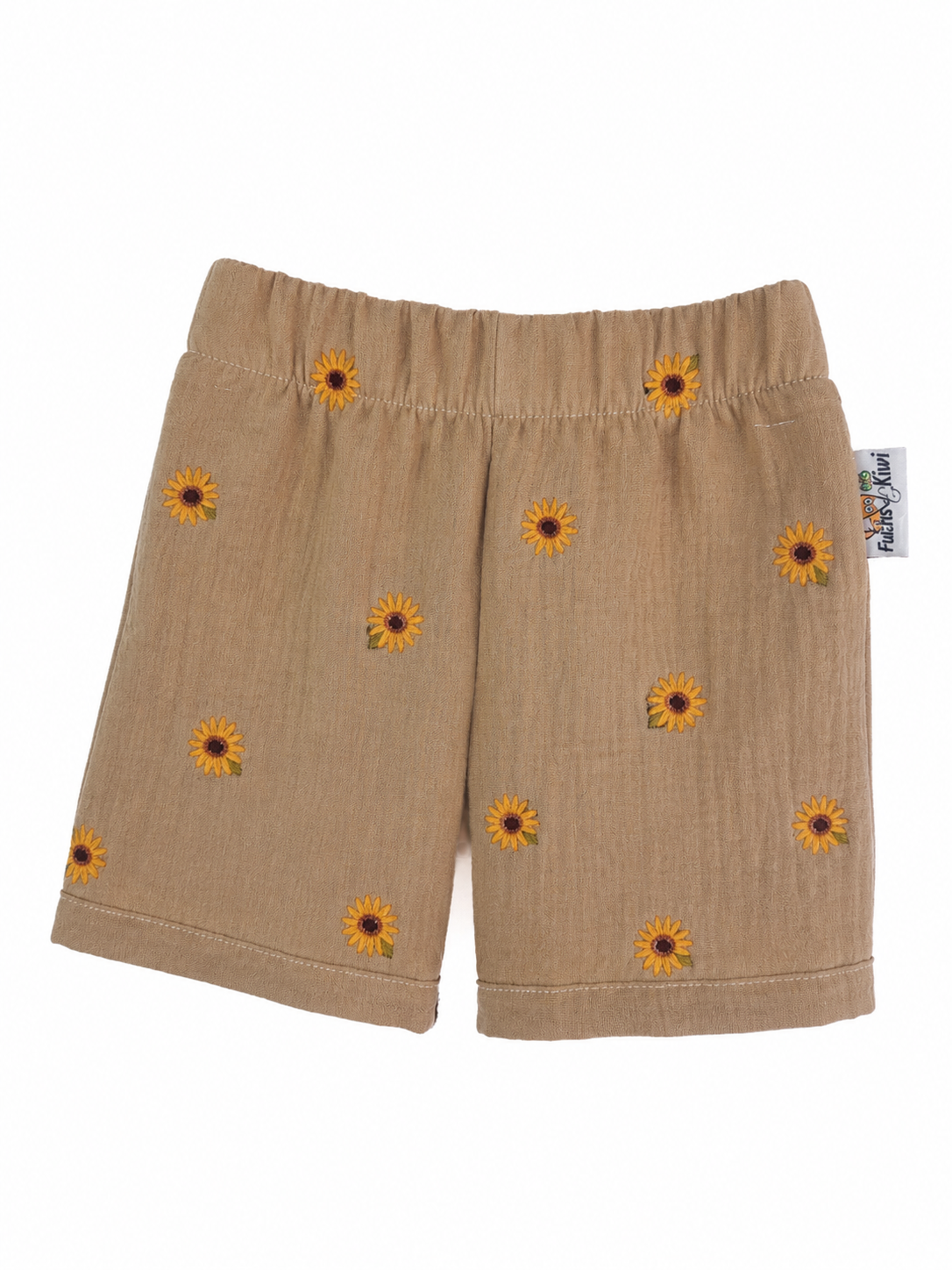 Kurze Shorts Musselin Sonnenblumen beige