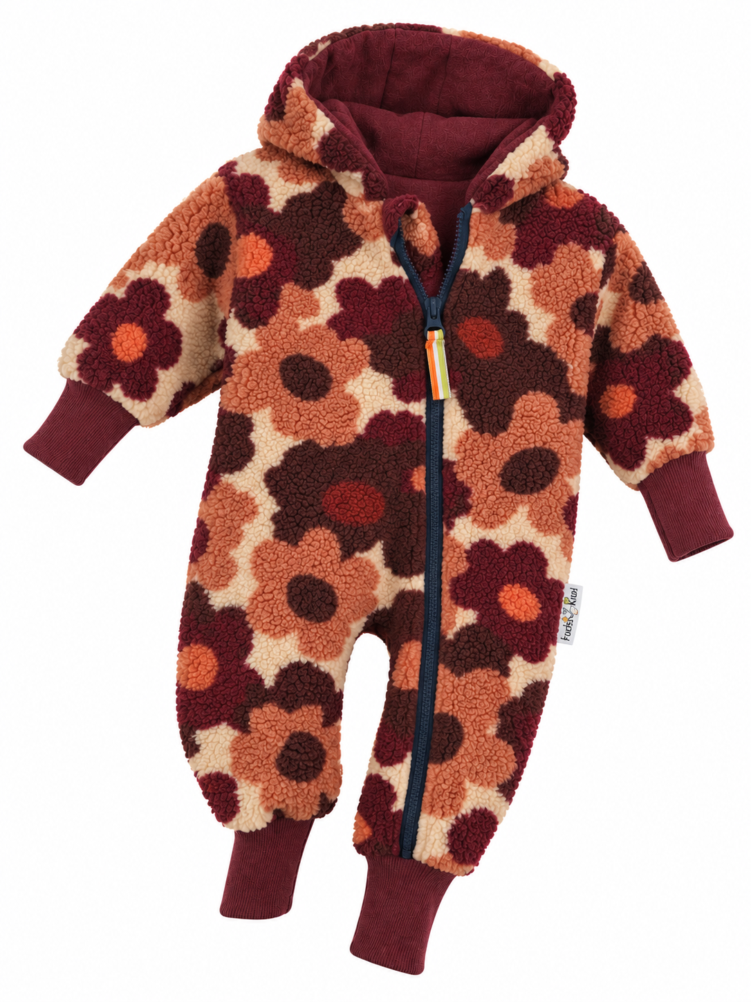 Overall aus Fleece Blumen weinrot