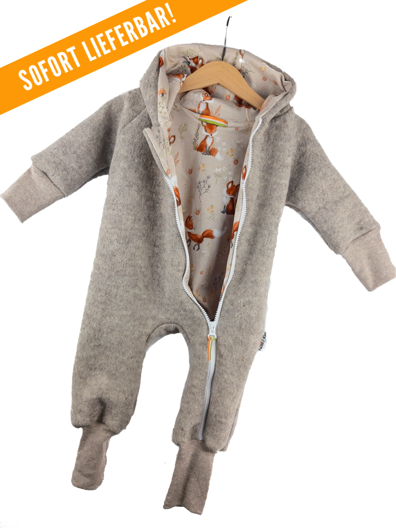 Walkoverall sand meliert mit Fuchsi creme