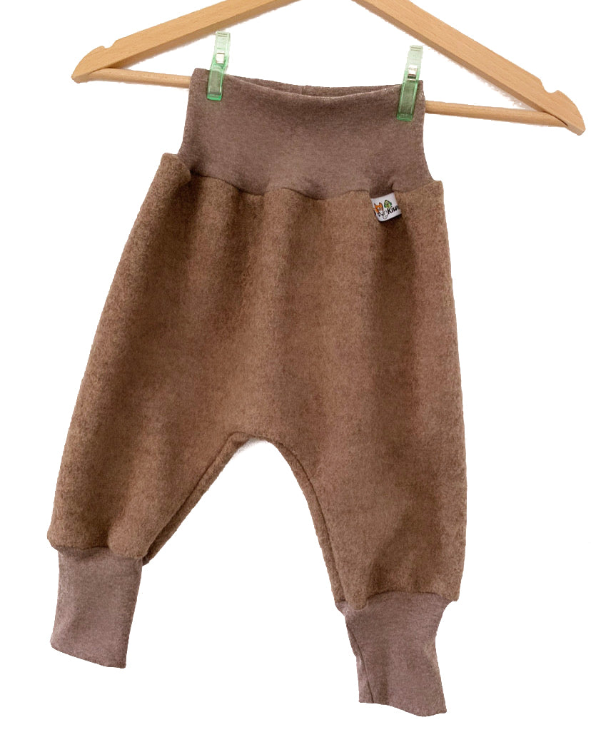 Felted wool harem pants, brown mottled