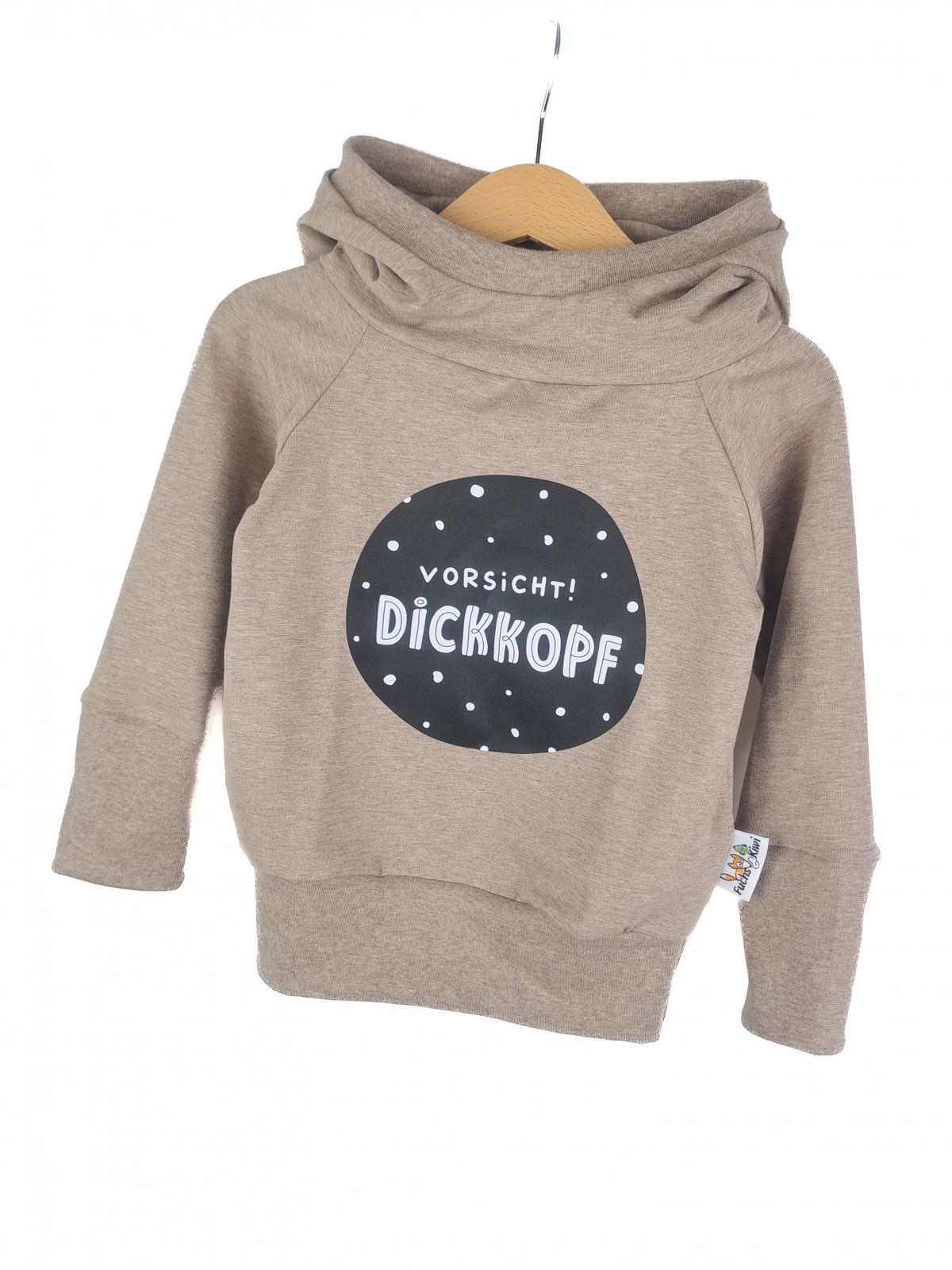 Hoodie Vorsicht Dickkopf-Patch sand 86/92