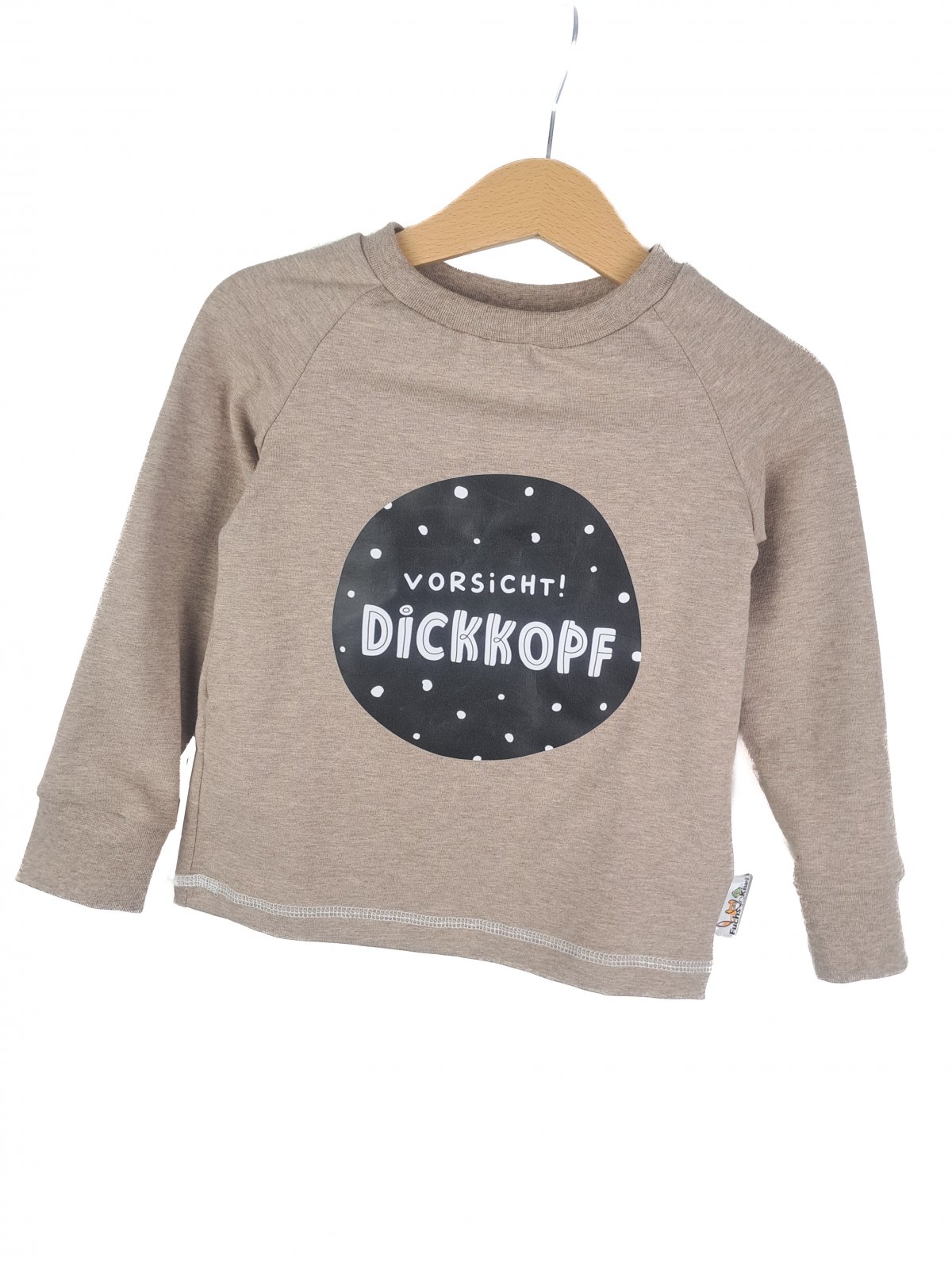 Langarmshirt Vorsicht Dickkopf-Patch sand