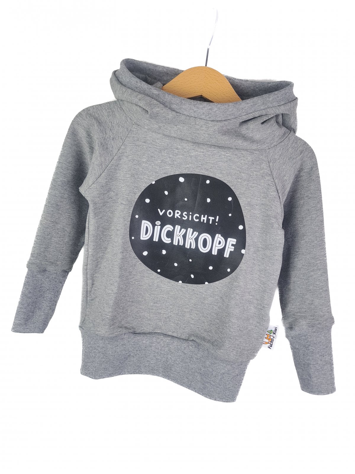 Hoodie Vorsicht Dickkopf-Patch grau