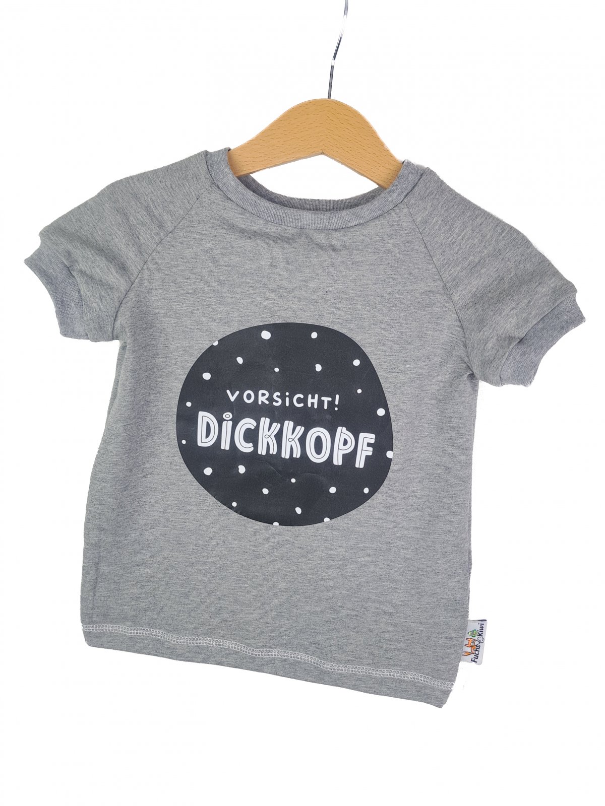 T-Shirt Vorsicht Dickkopf-Patch grau