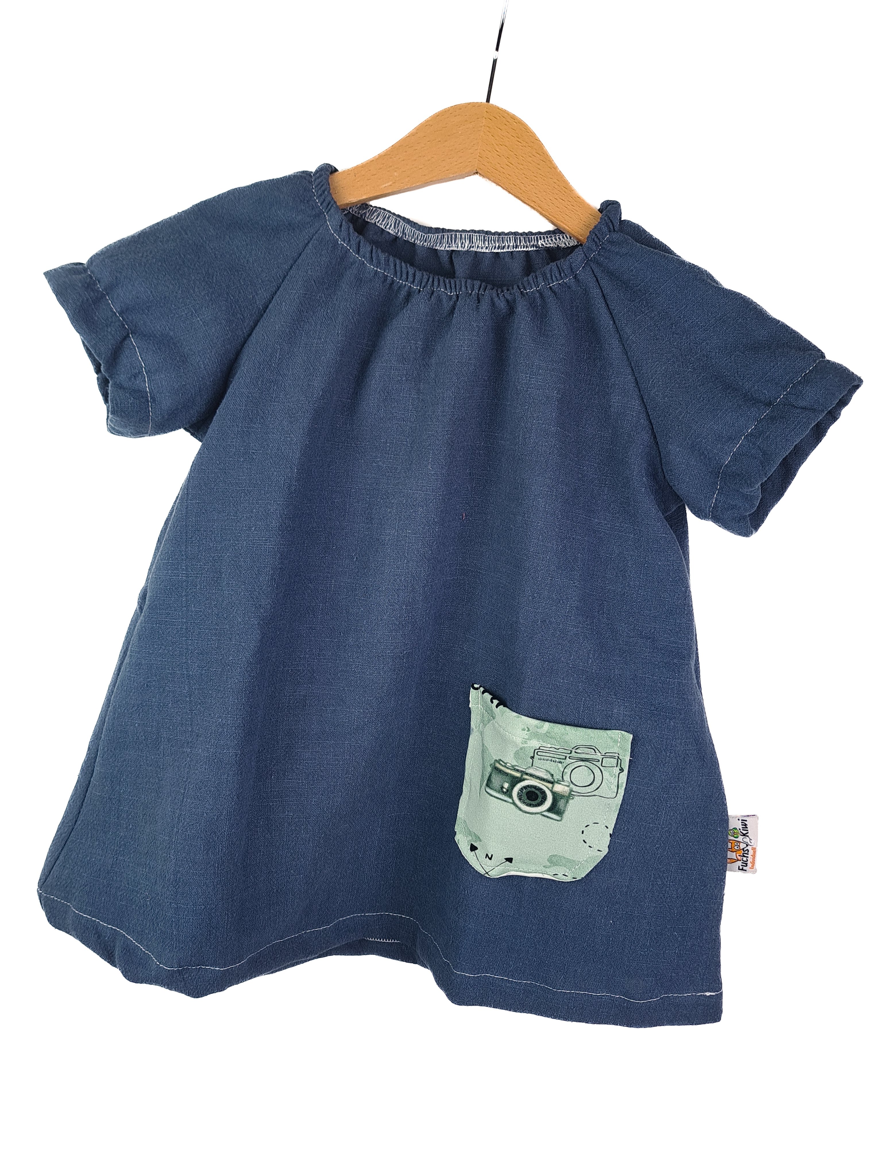 Indi Kurzarmkleid Leinen blau mit little Explorer