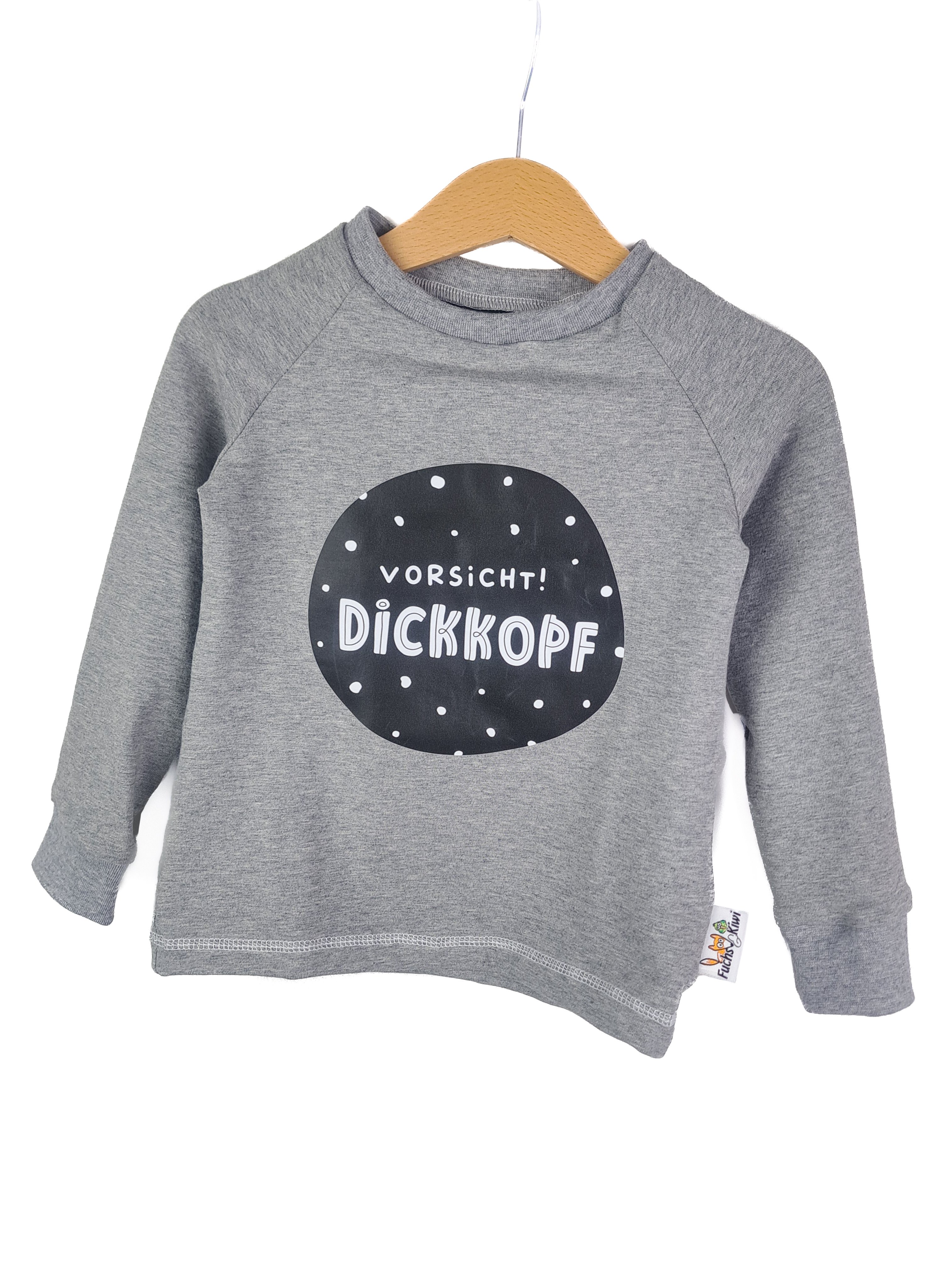 Langarmshirt Vorsicht Dickkopf-Patch grau