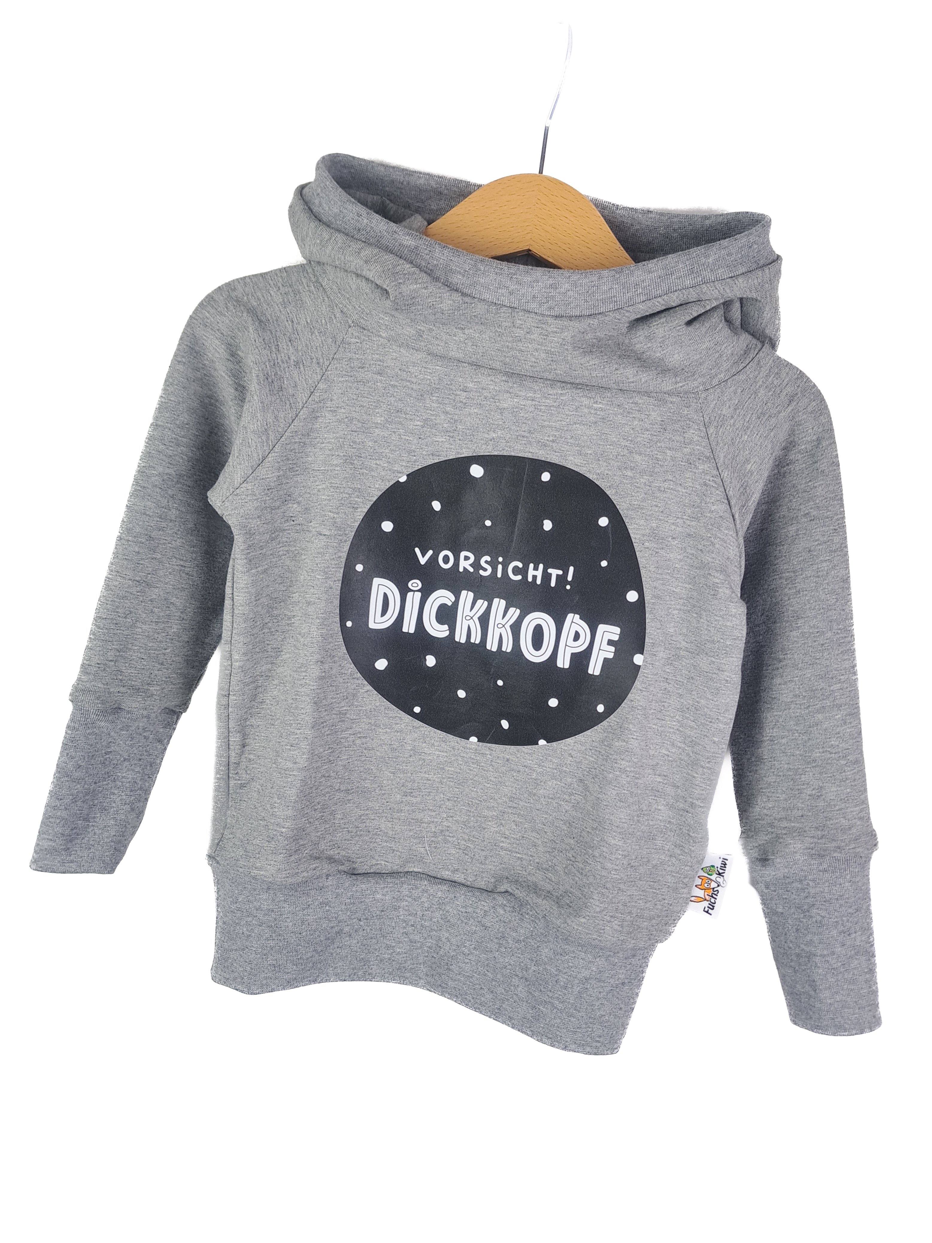 Hoodie Vorsicht Dickkopf-Patch grau 86/92