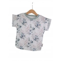 T-Shirt mit Umschlagarmen Musselin Eukalyptus & Blumen 98/104
