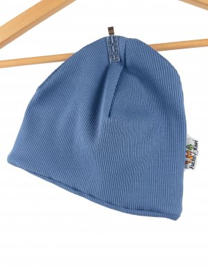 Beanie Feinripp rauchblau 46-48 doppellagig