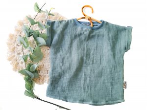 T-Shirt mit Umschlagarmen Musselin altmint