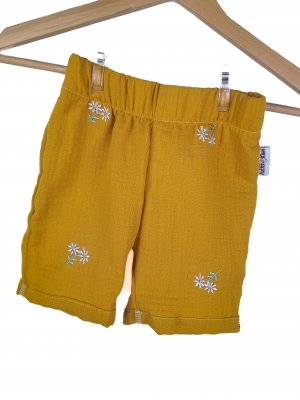 Kurze Shorts Musselin Blumen senfgelb