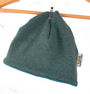 Beanie Feinstrick altmint 46-48 doppellagig mit beige meliert