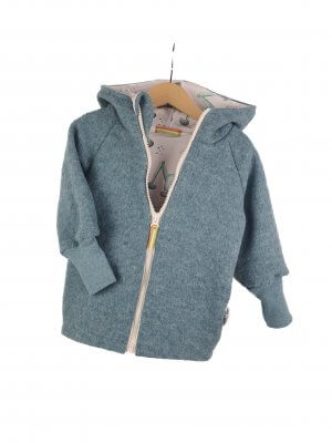 Walkjacke aus Merinowolle mint meliert mit Bagger creme