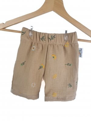 Kurze Shorts Musselin Blumen sand