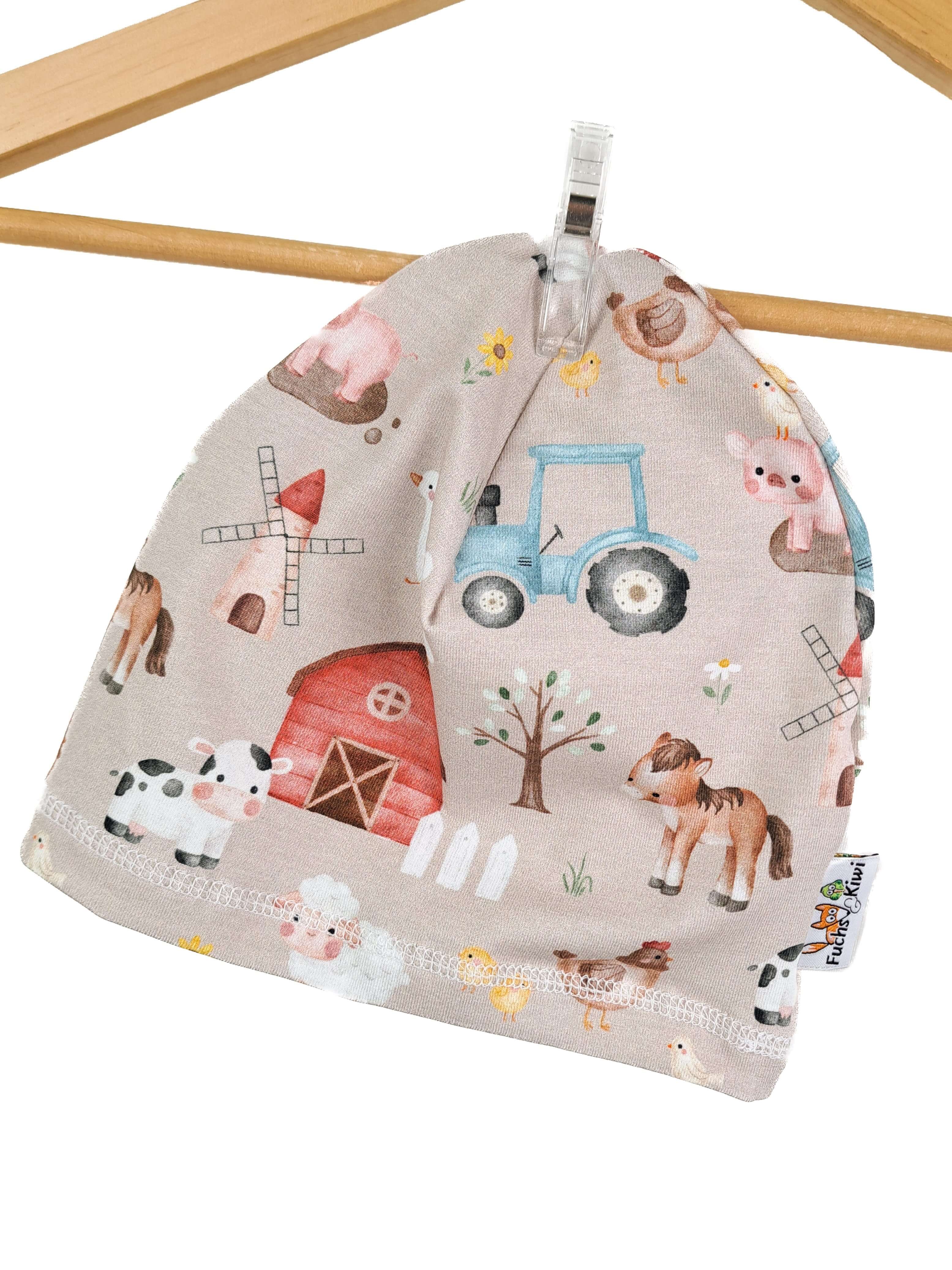 Beanie Bauernhoftiere 50-54 mit Fleece